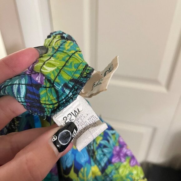 Vintage Womens Green Purple Floral Elastic Waist Tropical Midi Skirt Size 22W - Picture 3 of 7